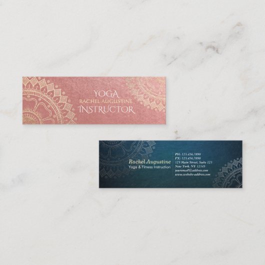 Yoga Meditation Instructor Pink Gold Foil Mandala Mini Visitekaartje (Voorkant / Achterkant)