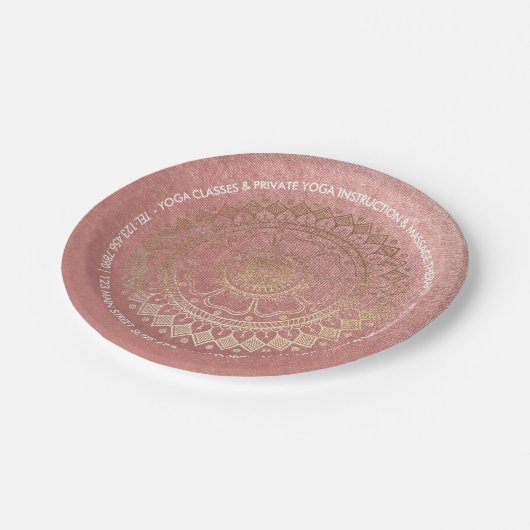 Yoga Meditation Instructor Pink Gold Foil Mandala Papieren Bordje (Gekanteld)