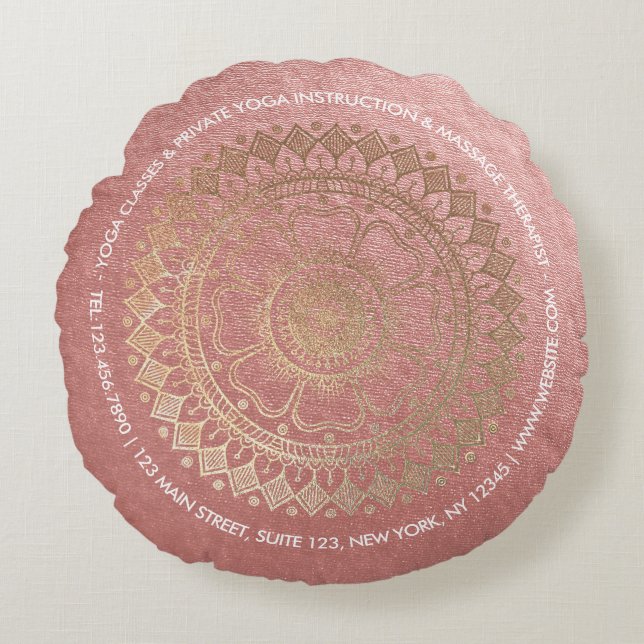 Yoga Meditation Instructor Pink Gold Foil Mandala Rond Kussen (Voorkant)