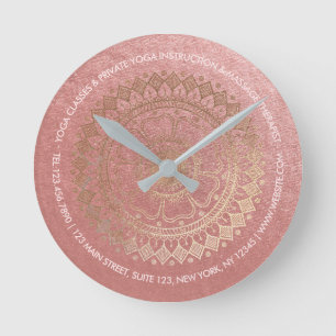 Yoga Meditation Instructor Pink Gold Foil Mandala Ronde Klok