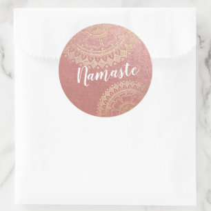 Yoga Meditation Instructor Pink Gold Foil Mandala Ronde Sticker