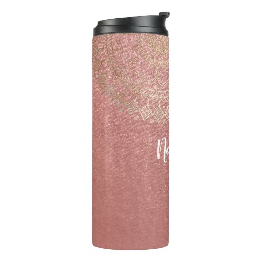 Yoga Meditation Instructor Pink Gold Foil Mandala Thermosbeker (Gedraaid links)