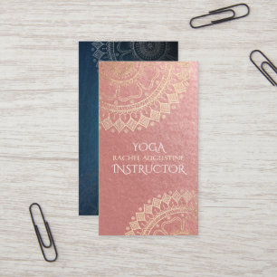 Yoga Meditation Instructor Pink Gold Foil Mandala Visitekaartje