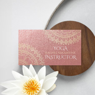 Yoga Meditation Instructor Pink Gold Foil Mandala Visitekaartje
