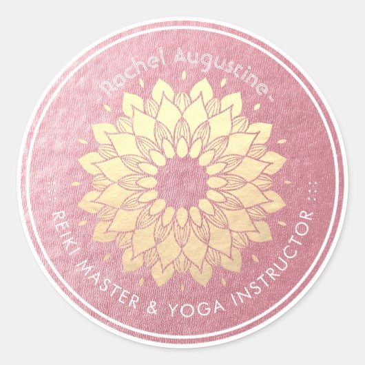 Yoga Meditation Instructor Roos Gold Mandala Lotus Ronde Sticker (Voorkant)