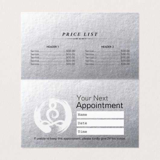 Yoga Meditation Instructor Silver Tree Price List Visitekaartje (Binnenkant ongevouwen)