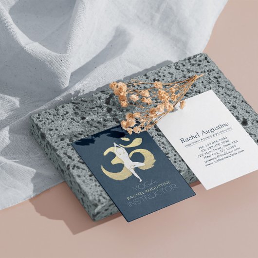 Yoga Meditation Instructor Tree Pose Gold OM Sign Visitekaartje