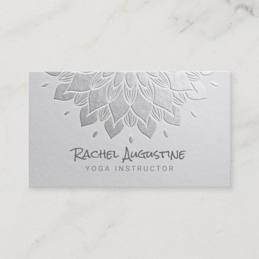 YOGA Meditation Instructor White en Silver Mandala Visitekaartje (Voorkant)