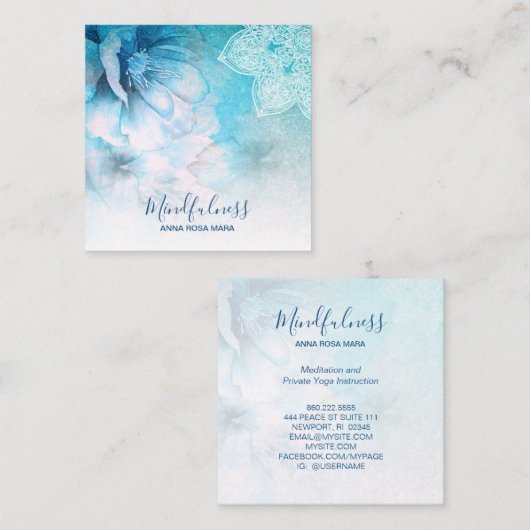 *~* Yoga Meditation Mandala Reiki Floral Glitter Vierkante Visitekaartje (Voorkant / Achterkant)