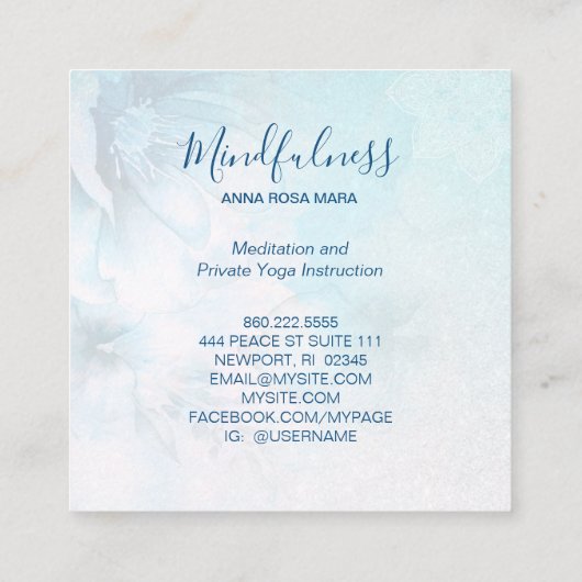 *~* Yoga Meditation Mandala Reiki Floral Glitter Vierkante Visitekaartje (Achterkant)