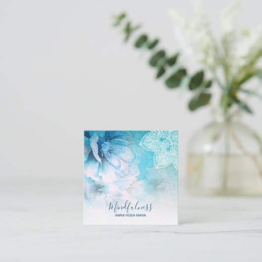 *~* Yoga Meditation Mandala Reiki Floral Glitter Vierkante Visitekaartje (Staand voorkant)
