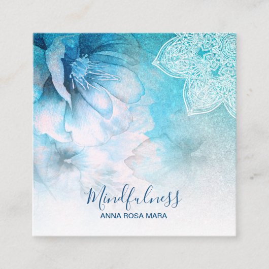 *~* Yoga Meditation Mandala Reiki Floral Glitter Vierkante Visitekaartje (Voorkant)