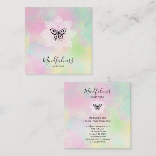 *~* Yoga Meditation Mindfulness Mandala Butterfly  Vierkante Visitekaartje (Voorkant / Achterkant)