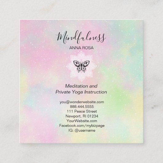 *~* Yoga Meditation Mindfulness Mandala Butterfly  Vierkante Visitekaartje (Achterkant)