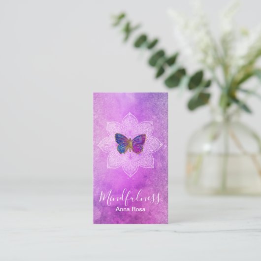 ** Yoga Meditation Mindfulness Mandala Butterfly Visitekaartje (Staand voorkant)