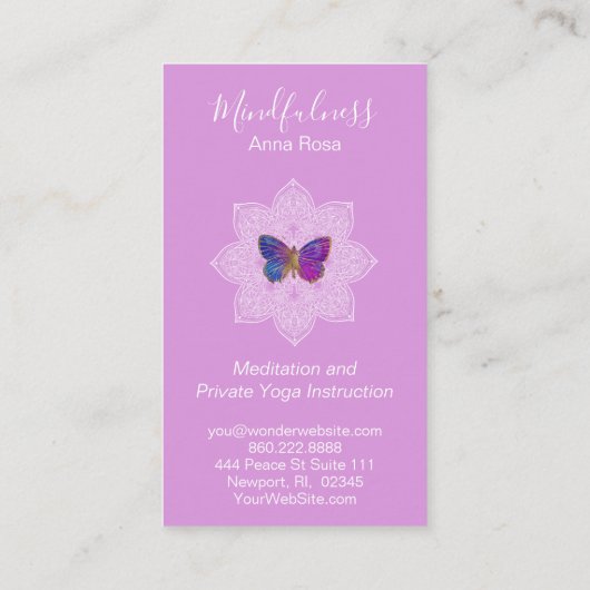 ** Yoga Meditation Mindfulness Mandala Butterfly Visitekaartje (Achterkant)