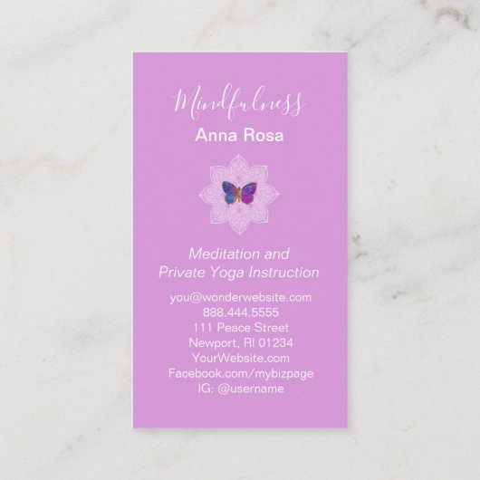 *~* Yoga Meditation Mindfulness Mandala Butterfly Visitekaartje (Achterkant)