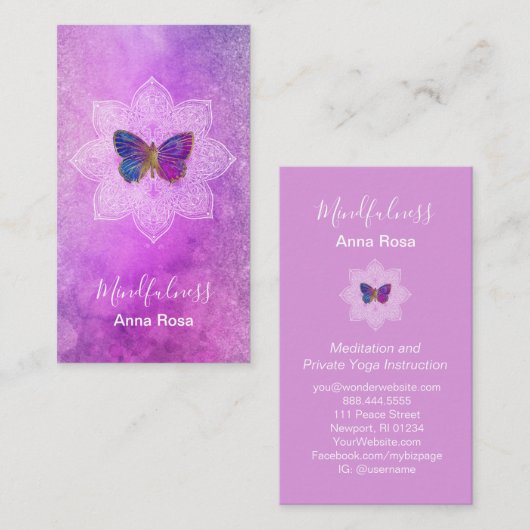 *~* Yoga Meditation Mindfulness Mandala Butterfly Visitekaartje (Voorkant / Achterkant)