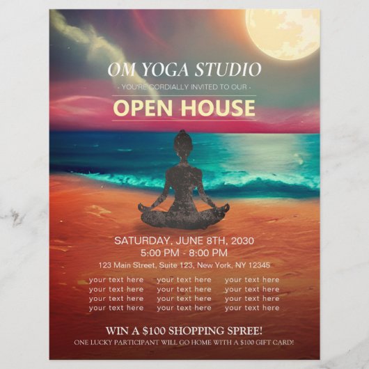 Yoga Meditation Moonlight Ocean Beach Open Flyer (Voorkant)