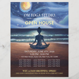 Yoga Meditation Moonlight Ocean Beach Open House Flyer