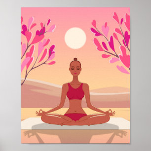 Yoga Meditation Padmasana Pink Golden Poster