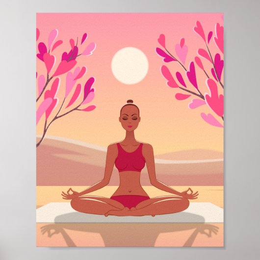 Yoga Meditation Padmasana Pink Golden Poster (Voorkant)