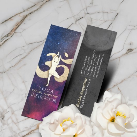 Yoga Meditation Pose Gold OM Symbol Galaxy Nebula Mini Visitekaartje