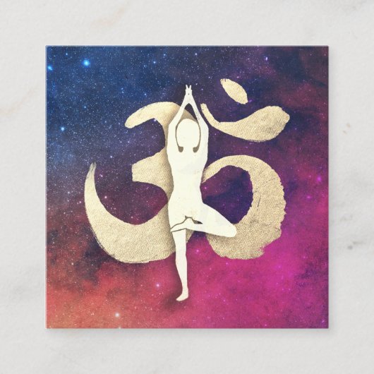 Yoga Meditation Pose Gold OM Symbol Galaxy Nebula Vierkante Visitekaartje (Voorkant)