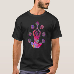 Yoga Meditation Pose met spiralen in rood en roze T-shirt