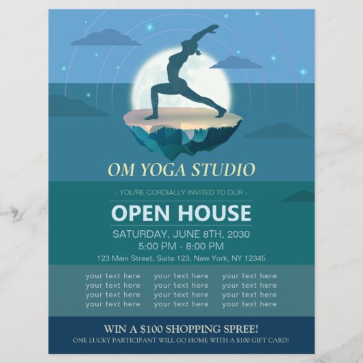 Yoga Meditation Pose Moon Flying Open House Flyer (Voorkant)