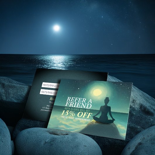 Yoga Meditation Pose on Rock Full Moon Stars Night Aanbevelingskaartje