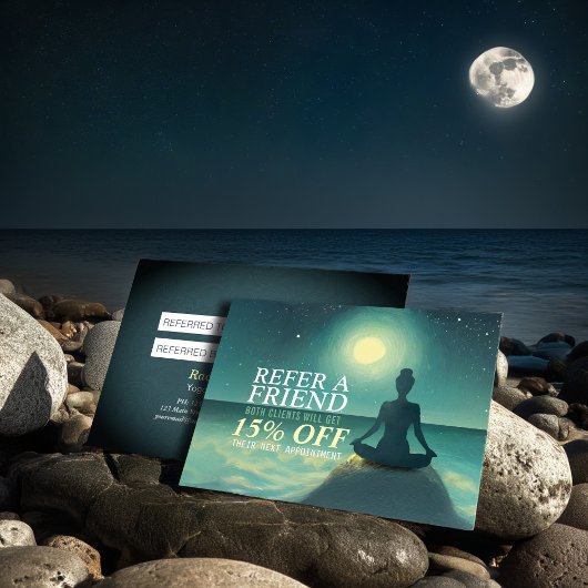 Yoga Meditation Pose on Rock Full Moon Stars Night Aanbevelingskaartje