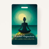 Yoga Meditation Pose on Rock Full Moon Stars Night Badge (Achterkant)