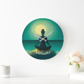 Yoga Meditation Pose on Rock Full Moon Stars Night Grote Klok (Huis)