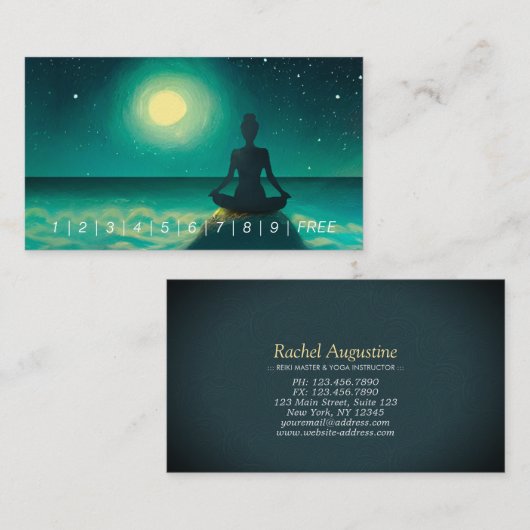 Yoga Meditation Pose on Rock Full Moon Stars Night Klantenkaartje (Voorkant / Achterkant)