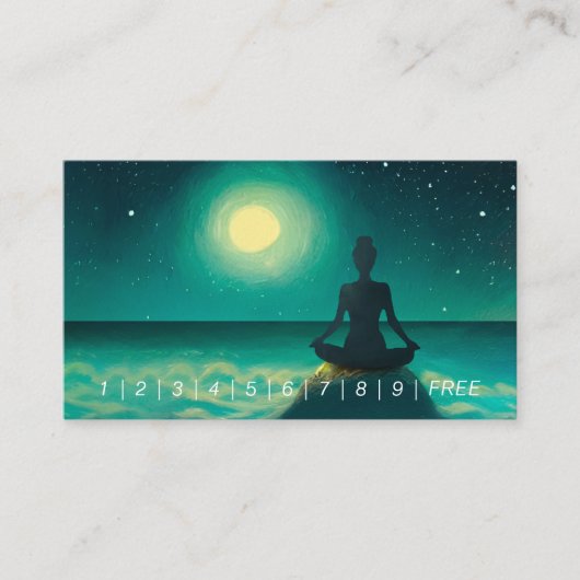 Yoga Meditation Pose on Rock Full Moon Stars Night Klantenkaartje (Voorkant)