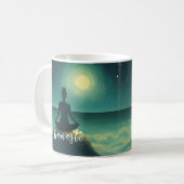 Yoga Meditation Pose on Rock Full Moon Stars Night Koffiemok (Voorkant links)