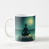 Yoga Meditation Pose on Rock Full Moon Stars Night Koffiemok (Links)