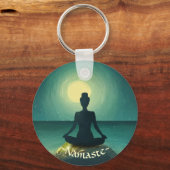 Yoga Meditation Pose on Rock Full Moon Stars Night Sleutelhanger (Voorkant)