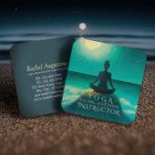 Yoga Meditation Pose on Rock Full Moon Stars Night Vierkante Visitekaartje