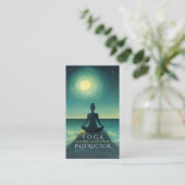 Yoga Meditation Pose on Rock Full Moon Stars Night Visitekaartje (Staand voorkant)