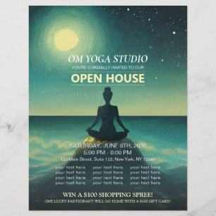 Yoga Meditation Pose on Rock Moon Ocean Open House Flyer