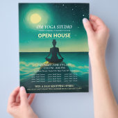 Yoga Meditation Pose on Rock Moon Ocean Open House Flyer (Hand)