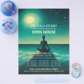 Yoga Meditation Pose on Rock Moon Ocean Open House Flyer (Enkel)