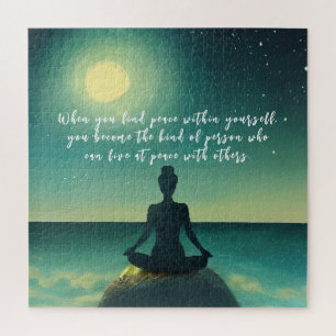 Yoga Meditation Pose on Rock Moon Star Quote Legpuzzel