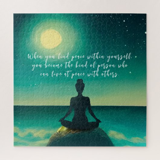 Yoga Meditation Pose on Rock Moon Star Quote Legpuzzel (Verticaal)