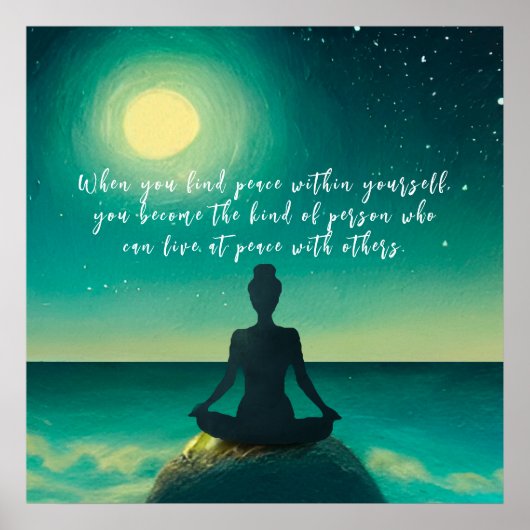 Yoga Meditation Pose on Rock Moon Star Quote Poster (Voorkant)