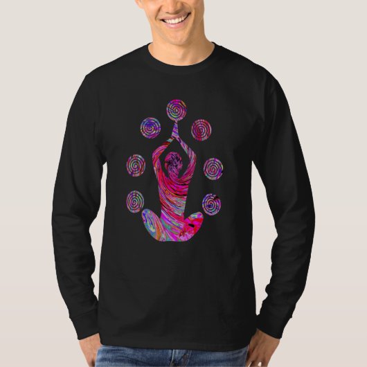 Yoga Meditation Pose with Spirals in Red and Pink T-shirt (Voorkant)