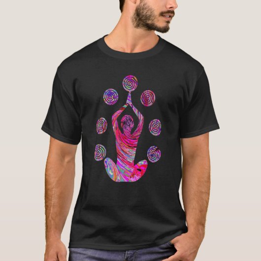 Yoga Meditation Pose with Spirals in Red and Pink T-shirt (Voorkant)