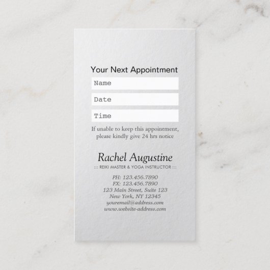 Yoga Meditation Reiki Instructeur Benoeming Lotus Afsprakenkaartje (Achterkant)